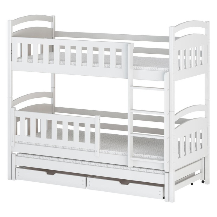 Pat supraetajat Furnlux Blanka, alb 90x200cm, structura din lemn, siguranta sporita