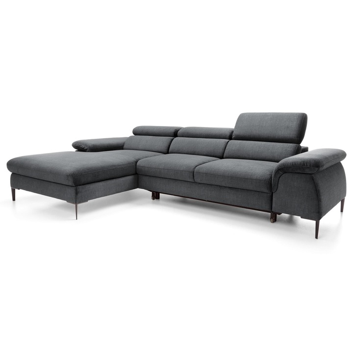 Canapea coltar, Furnlux, gri, 288 x 182 cm, 4-5 locuri, zona de dormit, container pentru lenjerie