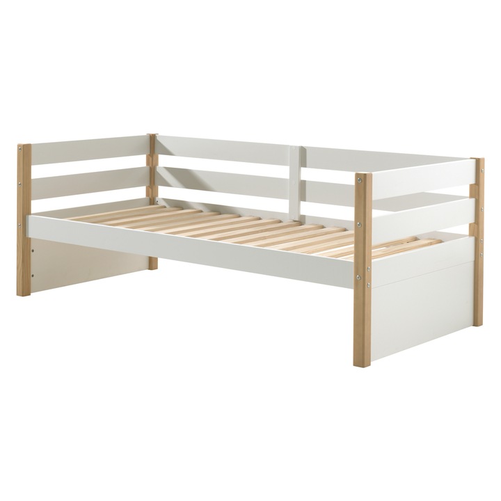 Детско легло Furnlux, Margrit, 90x200 см, топло бяло и естествен завършек