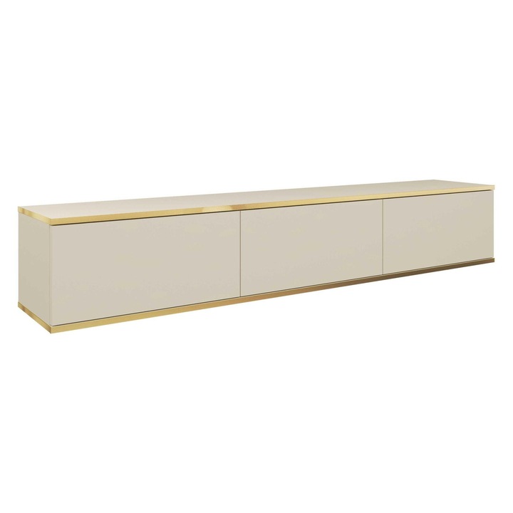 Comoda TV Furnlux ORO, 3 rafturi, 3 usi, negru si auriu, 30x175x32 cm