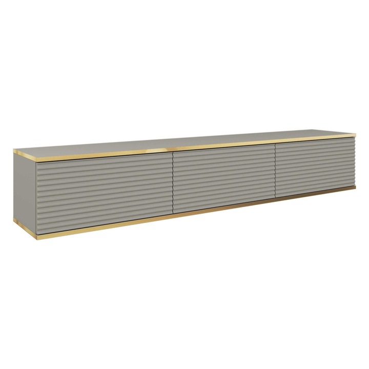 Comoda TV Furnlux ORO, gri si auriu, 3 rafturi, 30x175x32 cm