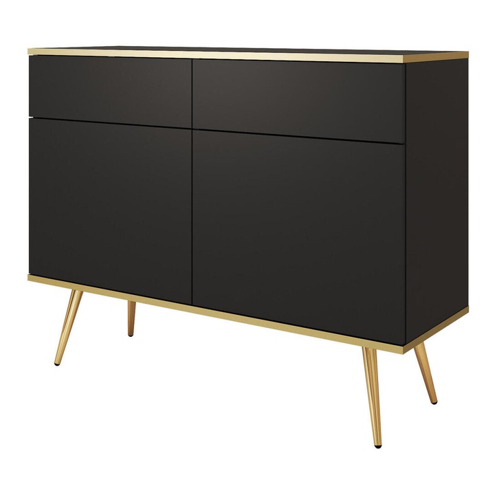 Comoda Furnlux ORO, negru si auriu, 107x39x85cm, 4 compartimente