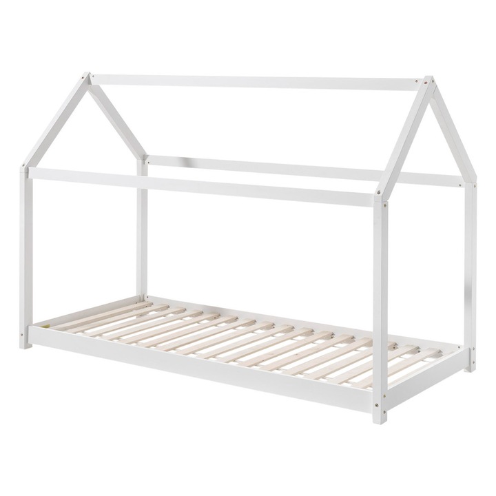 Детско легло, Furnlux, Бяло 90x200 см, форма на къща, масивна борова дървесина