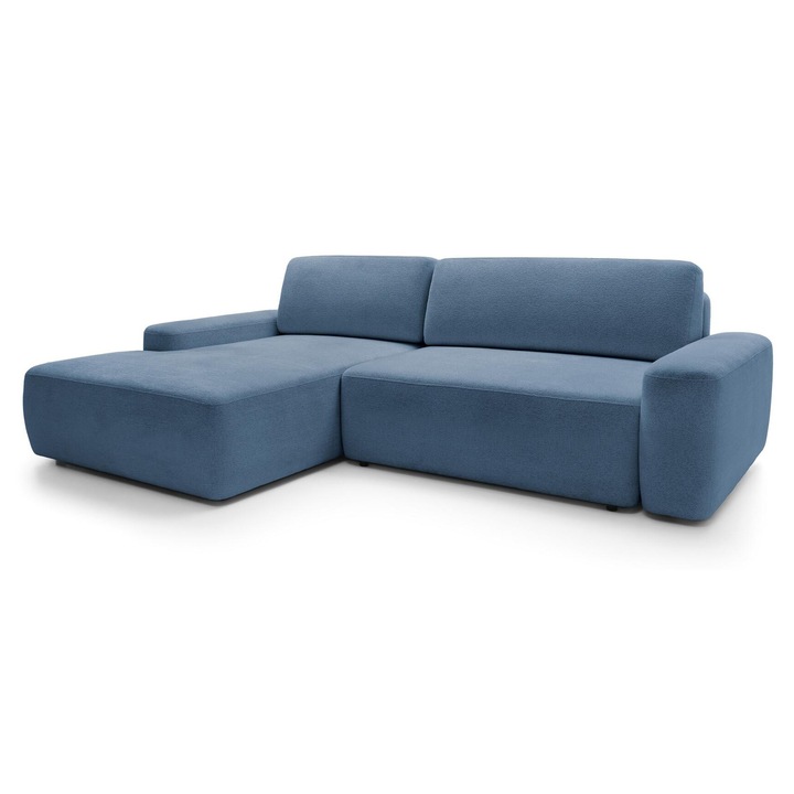 Canapea coltar Furnlux, albastru, 264x162cm, zona de dormit extensibila, pentru 4-5 persoane