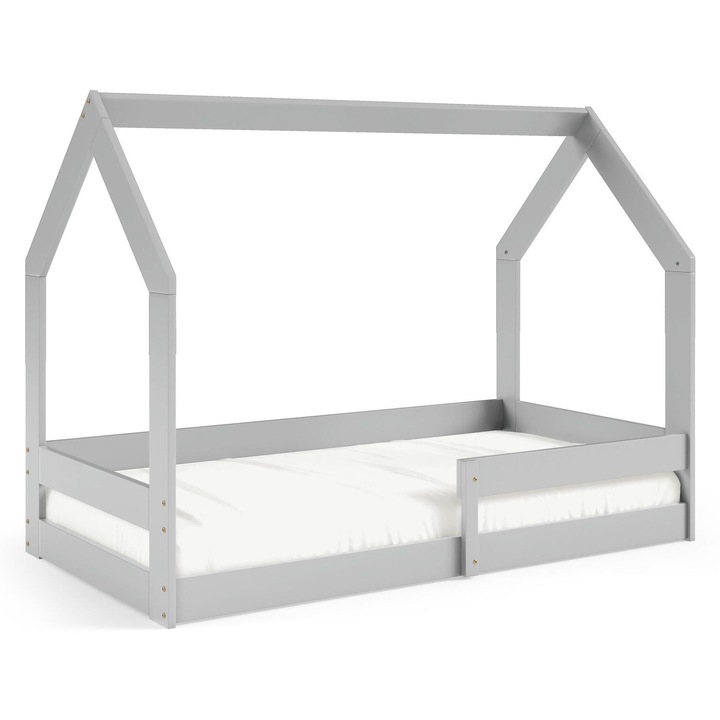 Детско легло Pola, Furnlux, 80x160 см, сиво, борова дървесина, дизайн къща