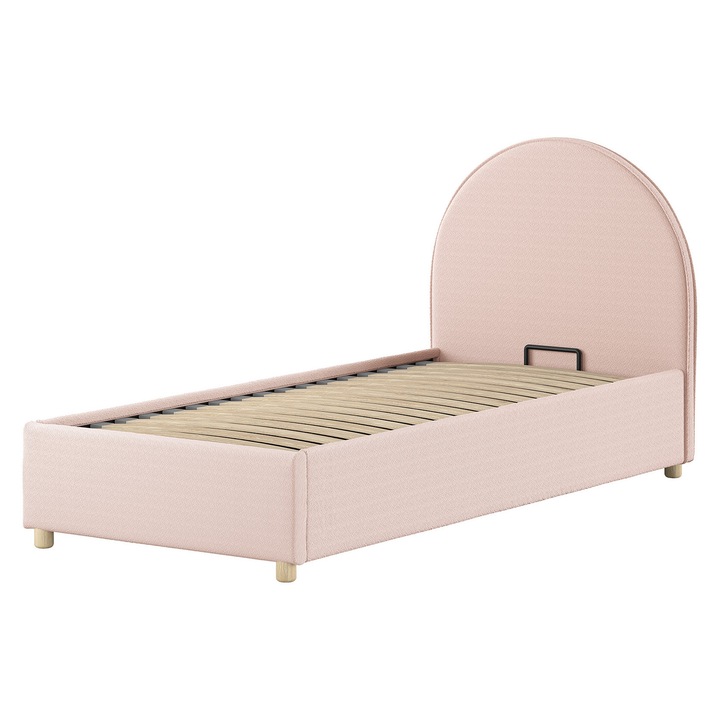 Тапицирано детско легло Furnlux, Moon, 90x200 см, розово, вградено място за съхранение