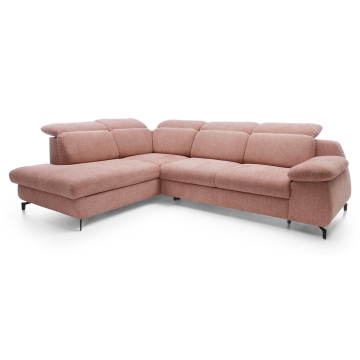 Canapea coltar, Furnlux, roz, 288 x 223 cm, locuri 5-6, zona de dormit extensibila