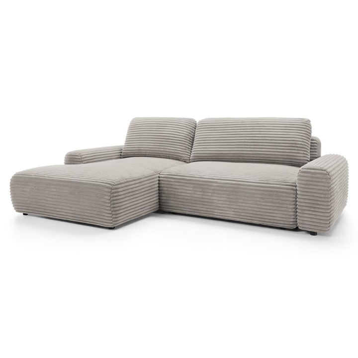 Canapea coltar Furnlux Cord, bej, 264x162cm, zona de dormit si compartiment pentru lenjerie