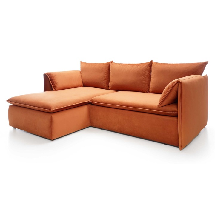 Canapea coltar, Furnlux Gold, portocalie, 230x166cm, cu zona de dormit