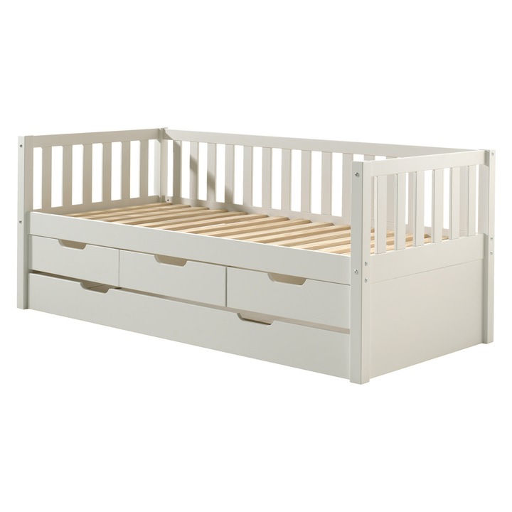 Детско легло Furnlux, бяло, 90x200 см, 3 чекмеджета, масивна борова дървесина бор