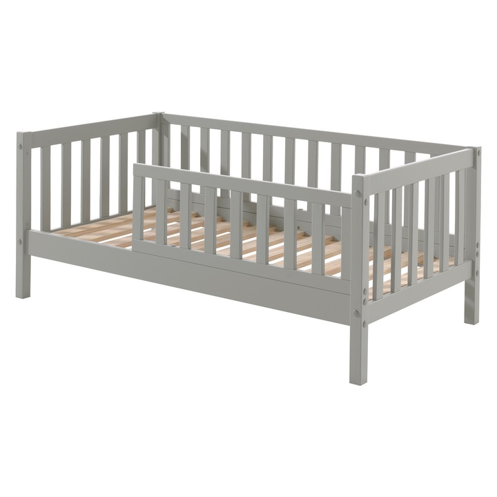 Детско легло Furnlux, сиво, 70x140 см, масивна борова дървесина, с вертикални пръчки