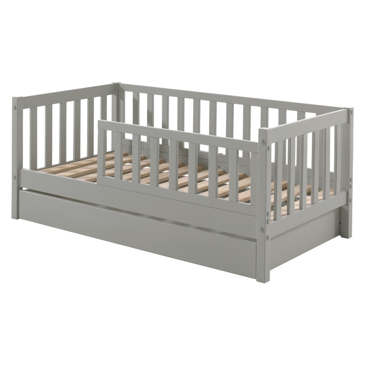 Детско легло Furnlux, сиво, 70x140 см, чекмедже за съхранение