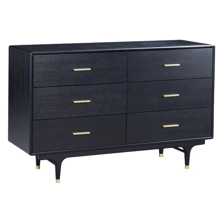 Комод Furnlux Stilig, 6 чекмеджета, черен, 88x140x45 см