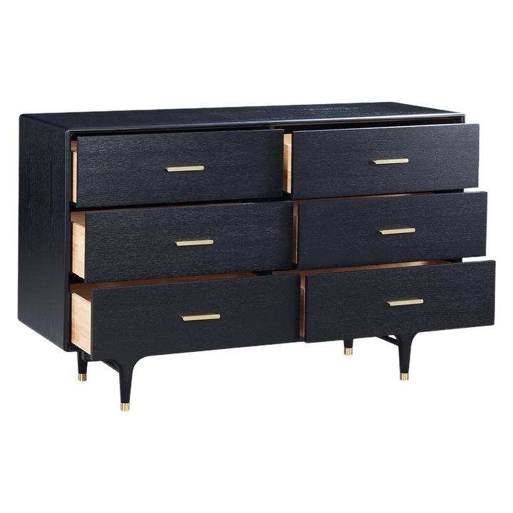 Комод Furnlux Stilig, 6 чекмеджета, черен, 88x140x45 см