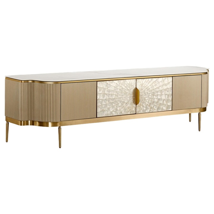 Comoda TV Stilig, Furnlux, 200 cm, auriu, 52x200x40cm, cu 3 usi