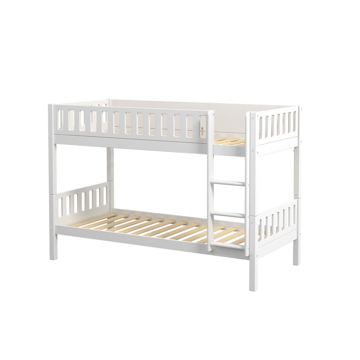 Pat etajat Furnlux, VIGGO alb 90x200cm, pin masiv, design modern