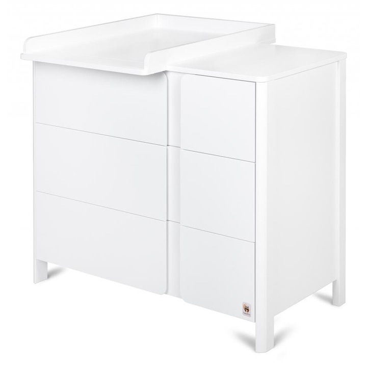 Masa de infasat Furnlux Classic, alb, 105 cm, cu 3 sertare, suprafata de schimbare detasabila 75x55cm