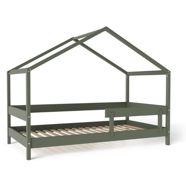 Легло във формата на къща Hytte, Furnlux, 80x160 см, борово дърво, предпазна бариера, зелено