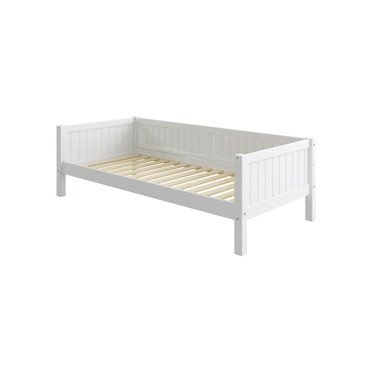 Единично скандинавско легло с парапет, Furnlux, бяло, 90x200 см