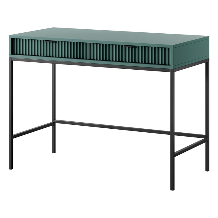 Masuta consola Furnlux, verde si negru, 77x104x50 cm, 2 sertare, stil retro
