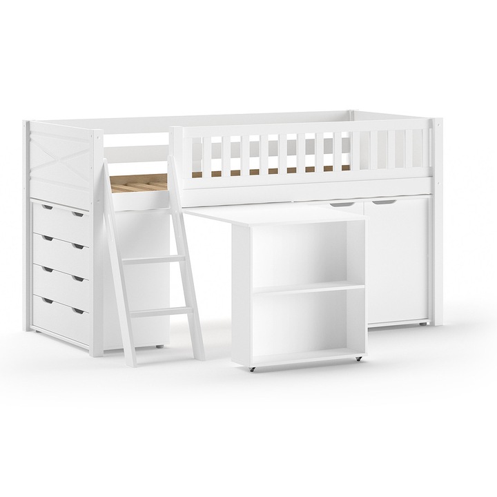 Pat loft, Furnlux, lemn, 90x200 cm, alb