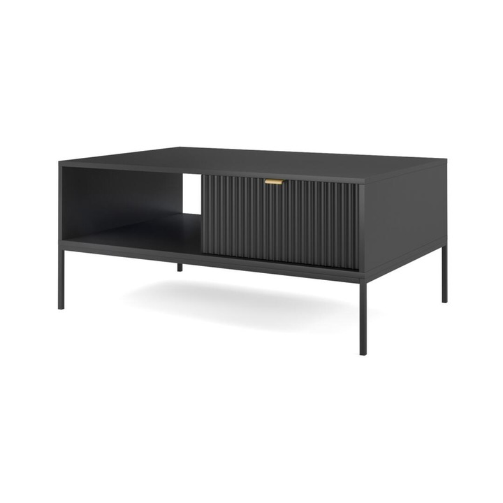 Маса за кафе Furnlux, черна, 48x104x68 см, с рафт и 2 чекмеджета