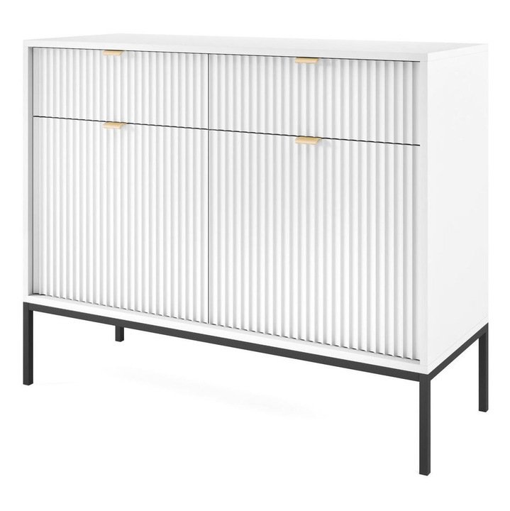 Comoda Avon, Furnlux, alb, 83x104x39 cm, 4 rafturi, 2 sertare