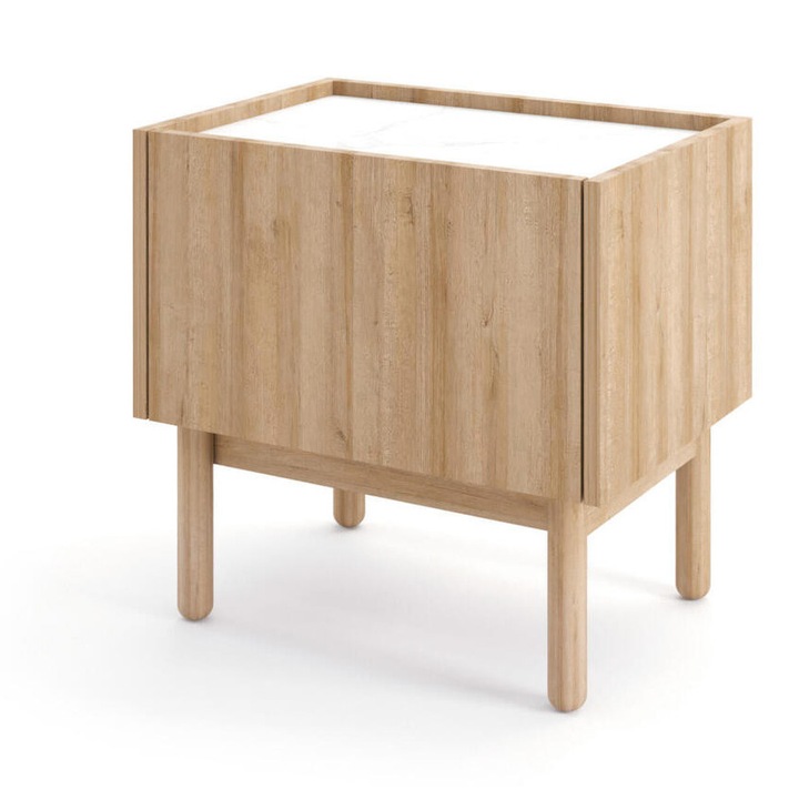 Noptiera Furnlux BOHO, bej si alb, 48x50x37 cm, cu raft si usa