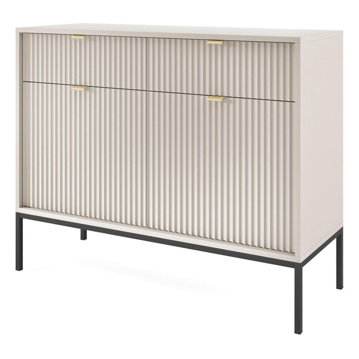 Comoda Avon, Furnlux, 4 rafturi, 2 sertare, bej si negru, 83x104x39cm