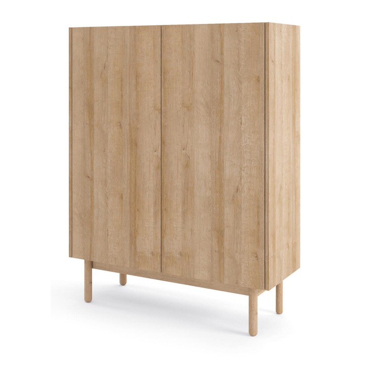 Comoda BOHO Furnlux, 122x97x37 cm, bej si alb, 3 rafturi, 2 usi