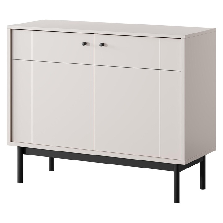 Comoda Japandi Furnlux, bej si negru, 104 cm, design minimalist, 2 usi