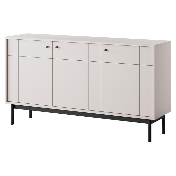 Comoda Furnlux Japandi, Bej si Negru 154cm, 3 usi, design modern