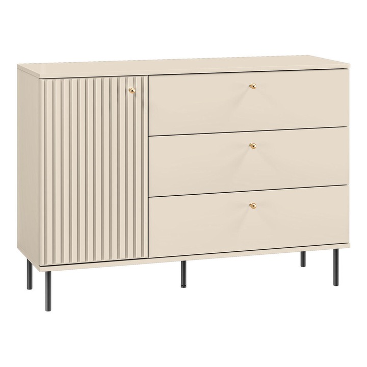 Comoda Sophie, Furnlux, 85x120x40 cm, bej, 2 rafturi, 3 sertare