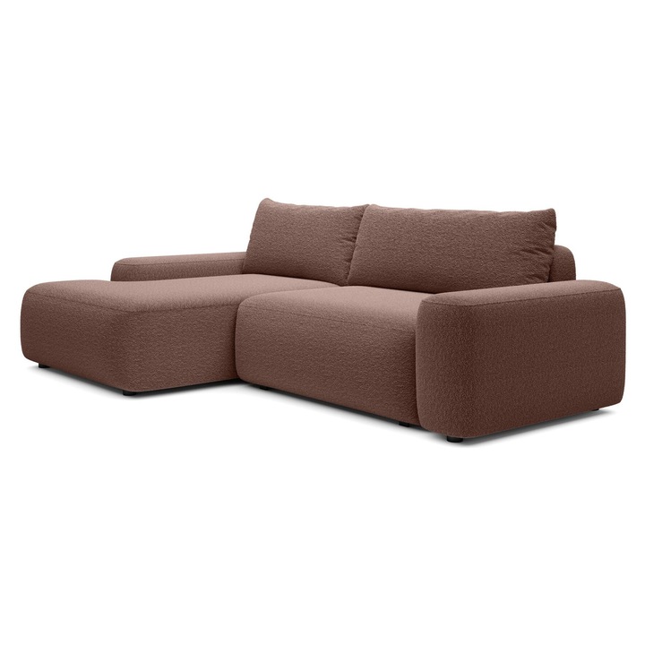 Canapea coltar Furnlux Loop, extensibilă, compartiment pentru lenjerie, maro, 264x162cm