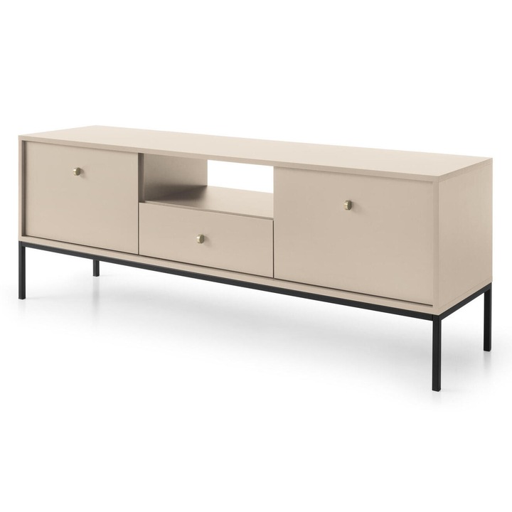 Comoda TV Furnlux Mono, bej si negru, 154 cm, 2 usi, 1 sertar