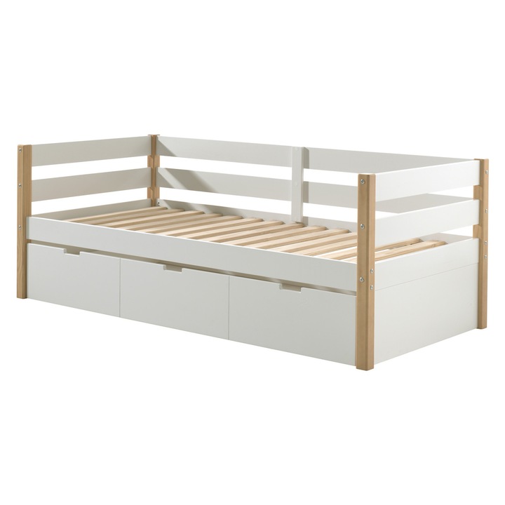 Легло Pat Margrit, Furnlux, 90x200 см, бяло и естествени нюанси, скандинавски дизайн