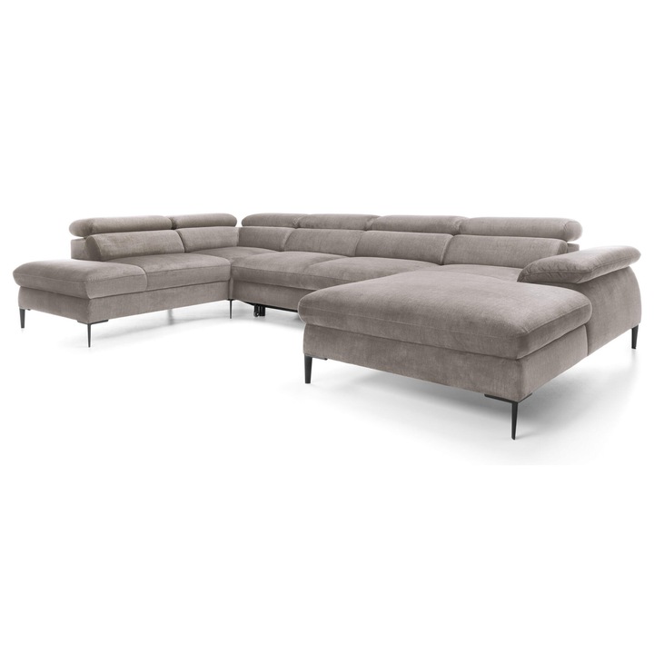 Canapea Furnlux 353x214cm, bej si negru, 6-7 locuri, zona de dormit extensibila