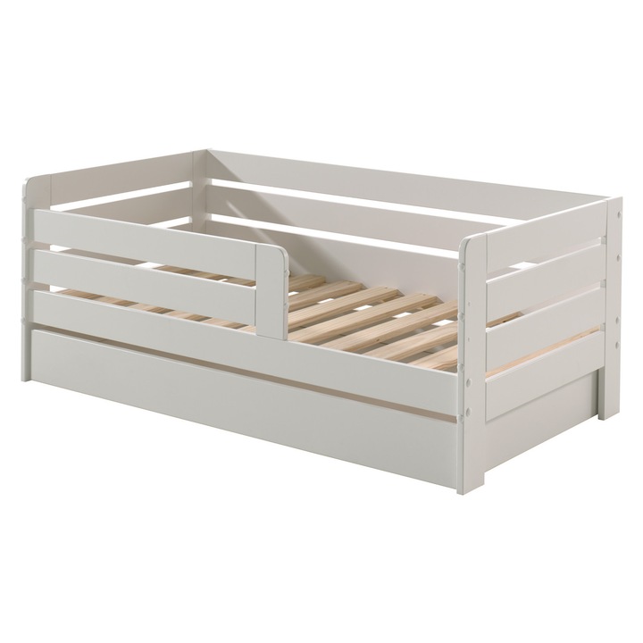 Детско легло Furnlux бяло 70x140см, с чекмедже за съхранение и хоризонтални лайстърги