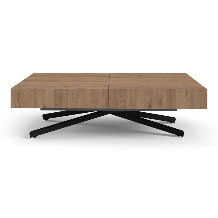 Masa de cafea Furnlux SANNA X 80x80x200cm, culoare stejar, constructie din lemn compus si metal, multifunctionala