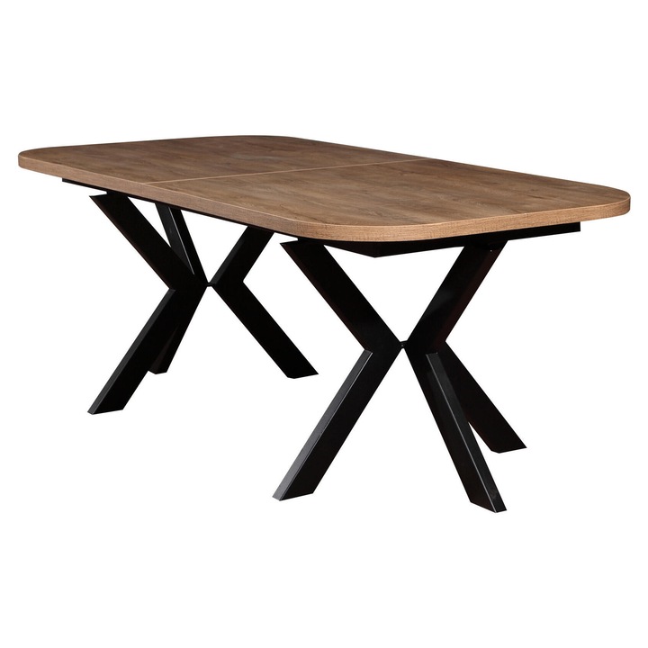 Masa de dining Furnlux OSLO extensibila, lemn ingineresc, finisaj stejar si negru, 76x100x276 cm