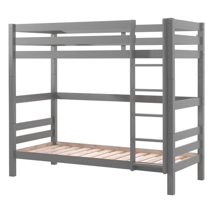 Pat etajat Furnlux Pino gri 90x200 cm, din pin scandinav, inaltime 180 cm