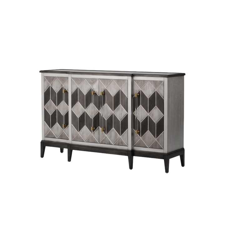 Comoda Stilig, Furnlux, gri, 152x42x92cm, 3 usi, 4 rafturi