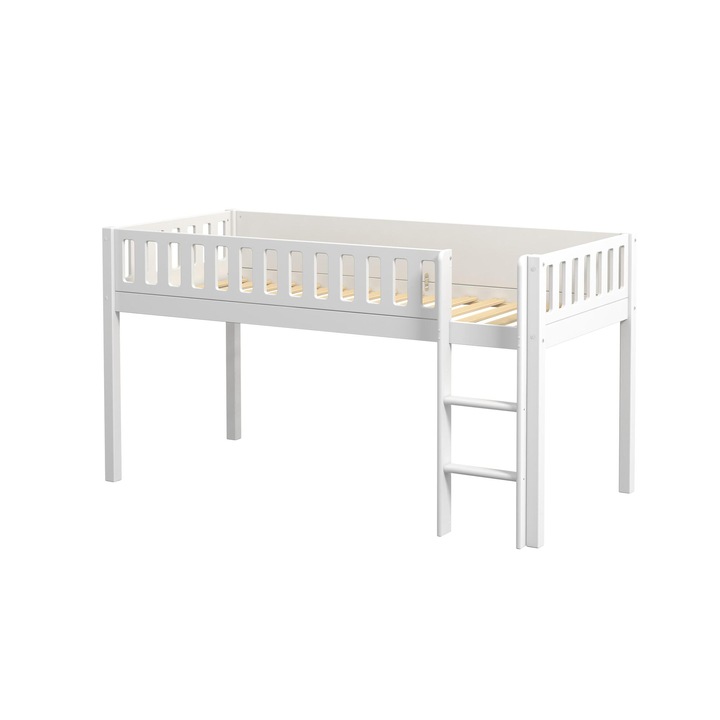 Pat loft Furnlux Viggo alb 90x200cm, din pin masiv