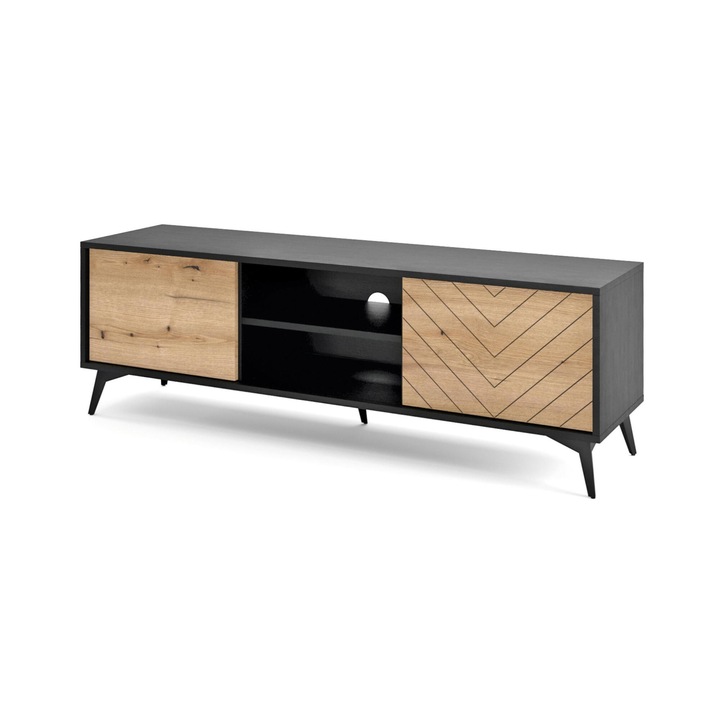 Suport TV Furnlux Diamond, 50x154x39 cm, bej si negru, 4 rafturi, stil modern
