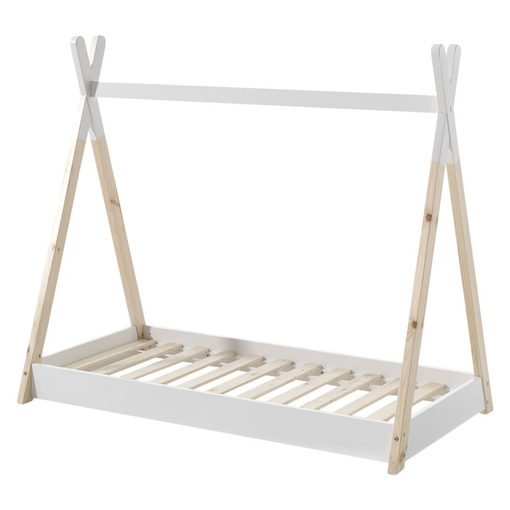 Pat pentru copii Furnlux Tipi 70x140cm, design jucaus, culoare bej