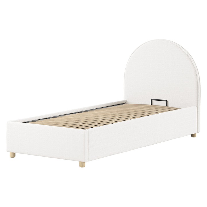 Тапицирано детско легло Furnlux Moon, бяло, 90x200 см, с място за съхранение под леглото