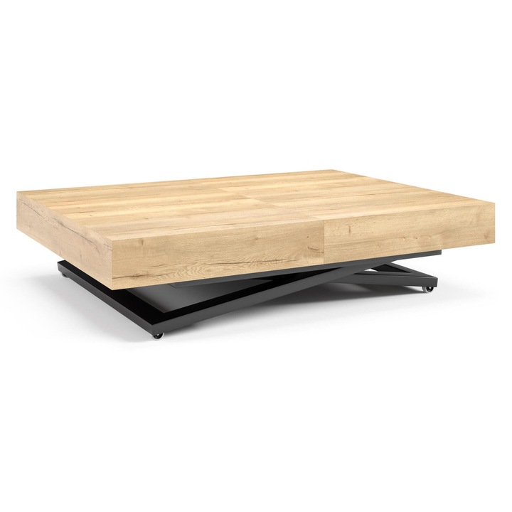 Masa de cafea Furnlux SANNA U 80x80x200cm, finisaj stejar, design industrial, multifunctionala