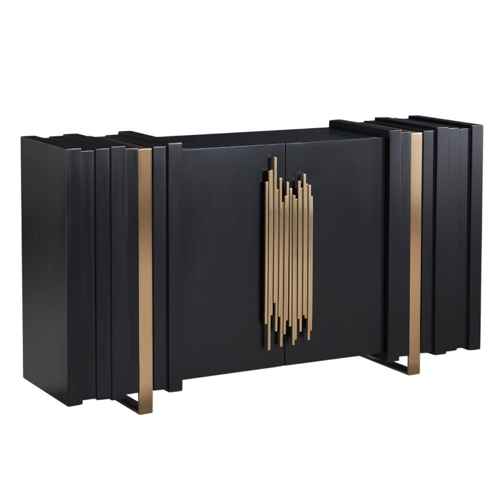 Bufet Stilig, Furnlux, 160x40x90cm, negru, 2 usi