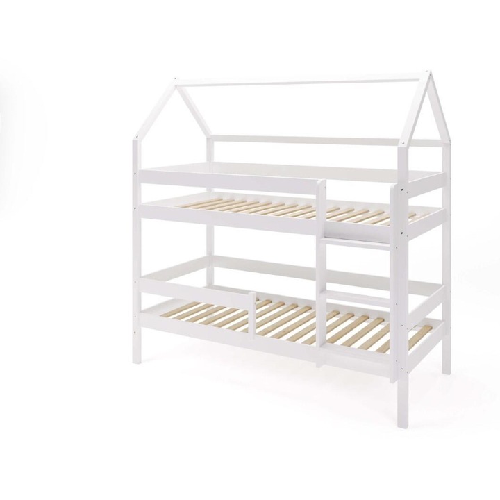 Pat etajera, Furnlux, EDEN, 90x200cm, lemn de pin alb, cu scara reversibila