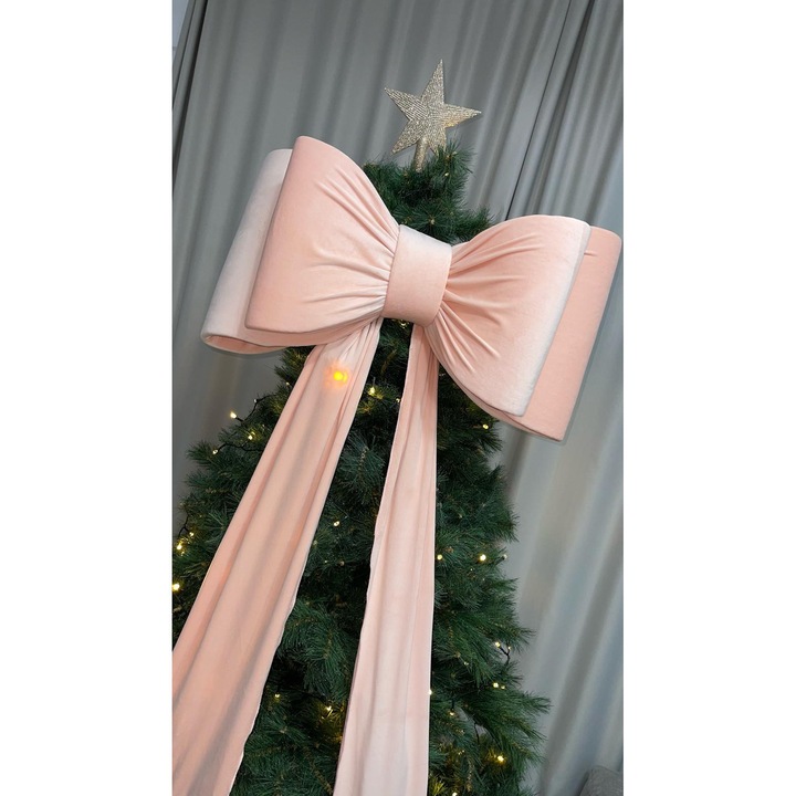 Funda decorativă Smart Flowers, catifea elastică, 80x40cm, 2m panglici, somon